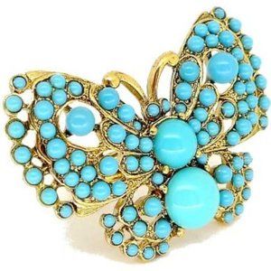 Kenneth Jay Lane Gold & Turquoise Beads Butterfly Ring